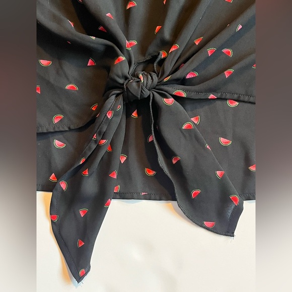 Gray LA Chic Watermelon Patterned Black Top w Vibrant Pink & Red Women’s Small - Picture 9 of 12